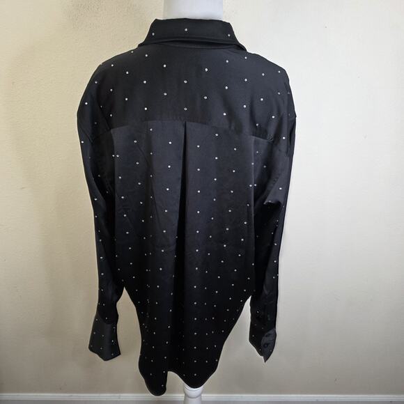 Good American Black Rhinestone Button Satin Oversized Shirt Size XXS/XS $159 - Picture 3 of 7